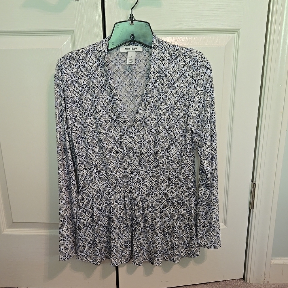 Blue and White Patterned Women's Top